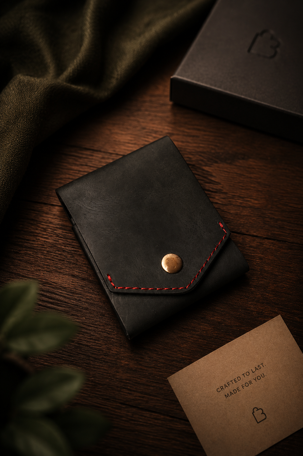 Phantom Noir | Handcrafted Genuine Matte Black Leather Wallet with free leather keychain | slim & compact design