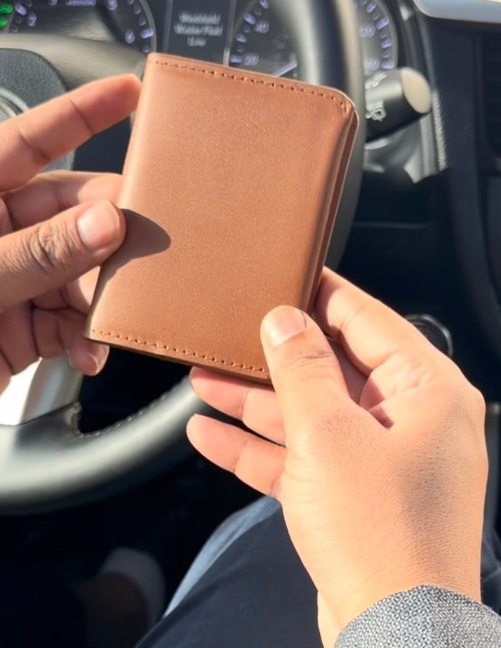 Golden Dune Card Holder | Magnetic Leather Card | Hand Made Leather Card Holder