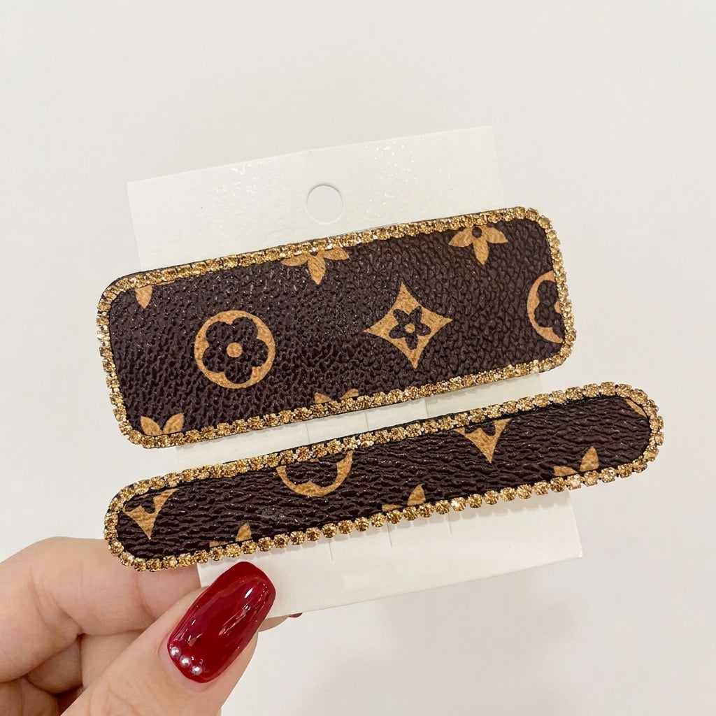 Luxury Brown Hair Barrettes – Monogram Design