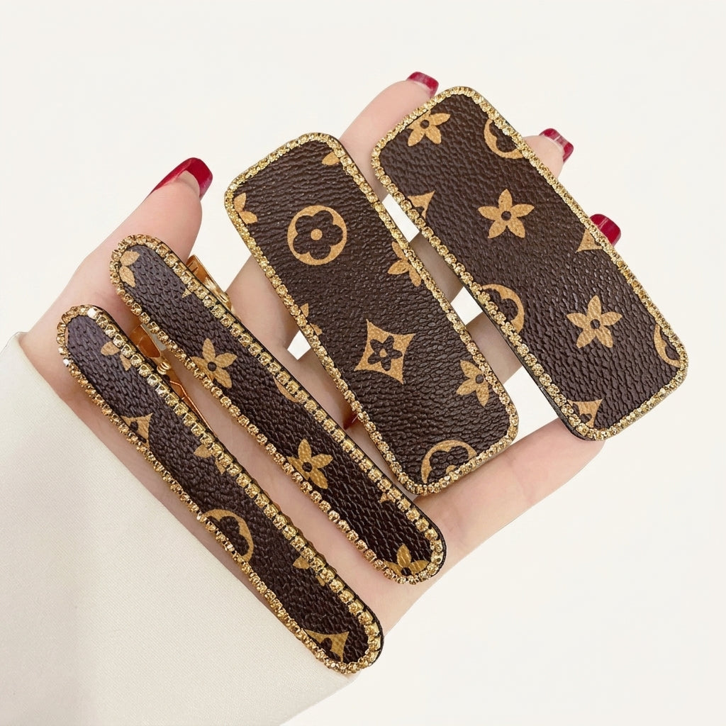 Luxury Brown Hair Barrettes – Monogram Design