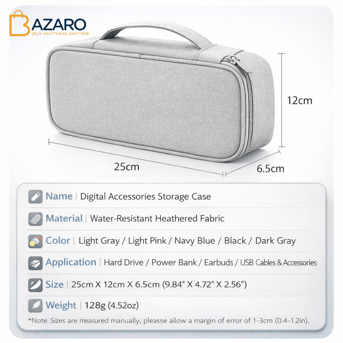 Digital Organizer Bag, Waterproof Portable Electronic Organizer ,Travel Accessories ,Cable Bag Universal Cord Storage ,Case for Cable/Cord Storage, Charging Cable, Cell Phone, Power Bank