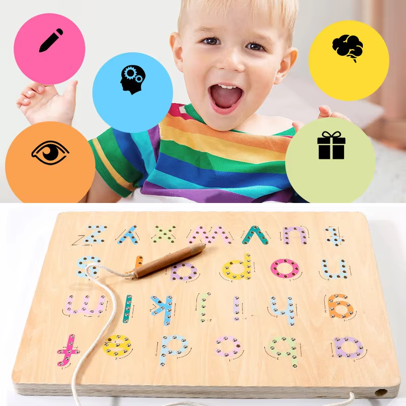 Montessori Kids Alphabet Tracing Board Wooden ABC Alphabet Letter Writing Drawing Pad Uppercase Lowercase Educational Toys