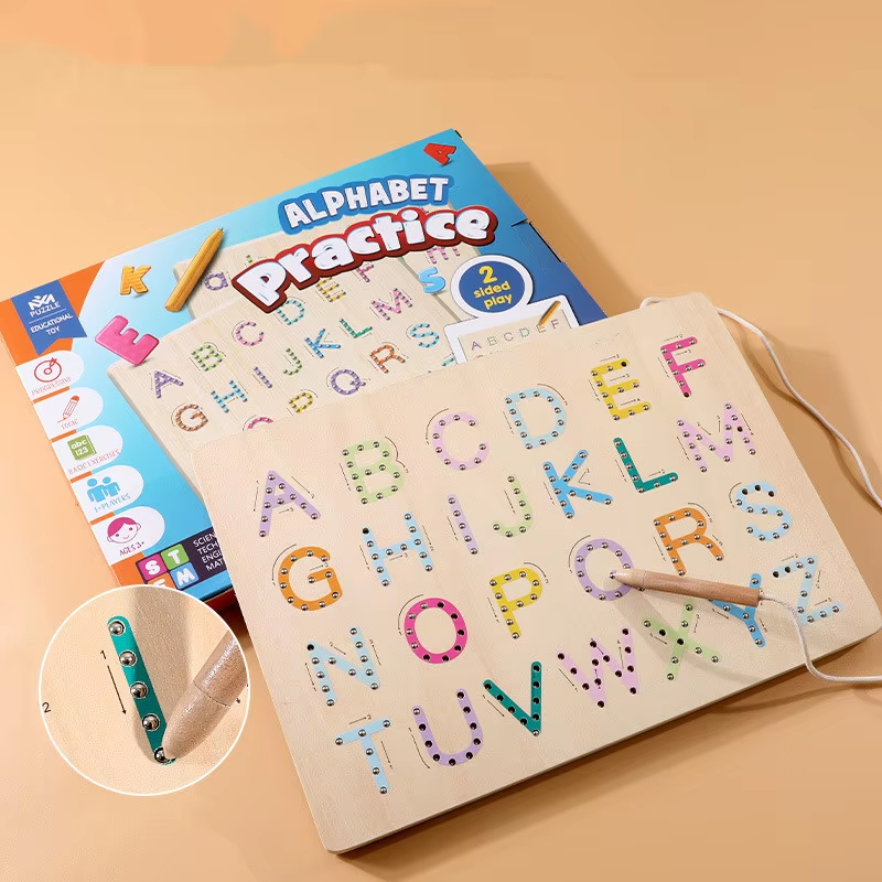 Montessori Kids Alphabet Tracing Board Wooden ABC Alphabet Letter Writing Drawing Pad Uppercase Lowercase Educational Toys