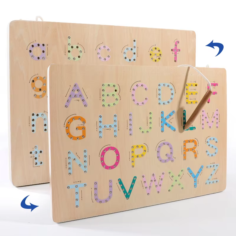 Montessori Kids Alphabet Tracing Board Wooden ABC Alphabet Letter Writing Drawing Pad Uppercase Lowercase Educational Toys