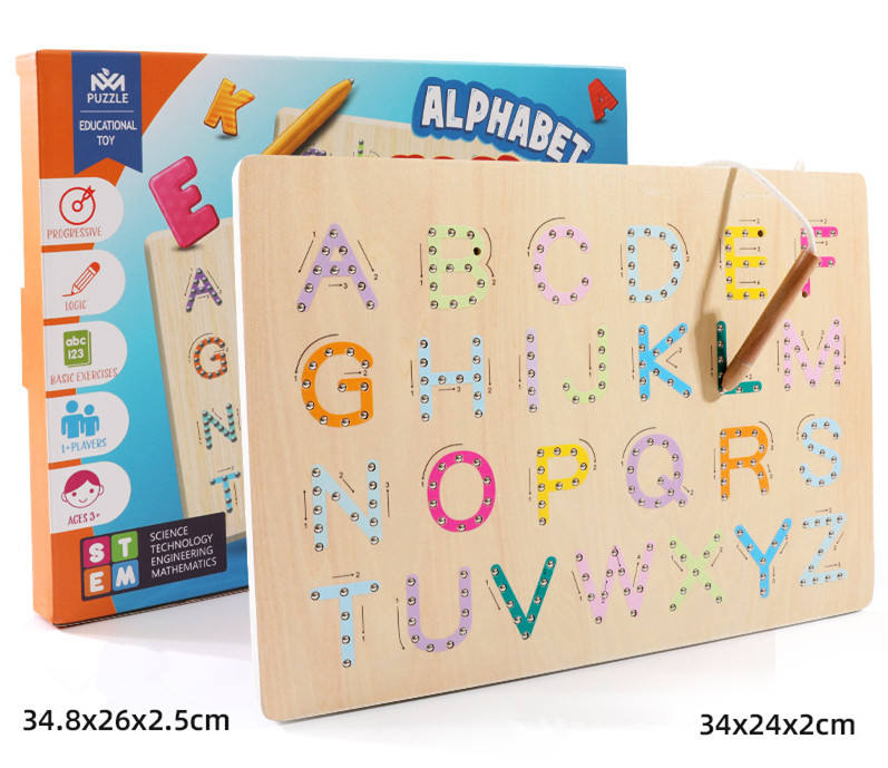 Montessori Kids Alphabet Tracing Board Wooden ABC Alphabet Letter Writing Drawing Pad Uppercase Lowercase Educational Toys