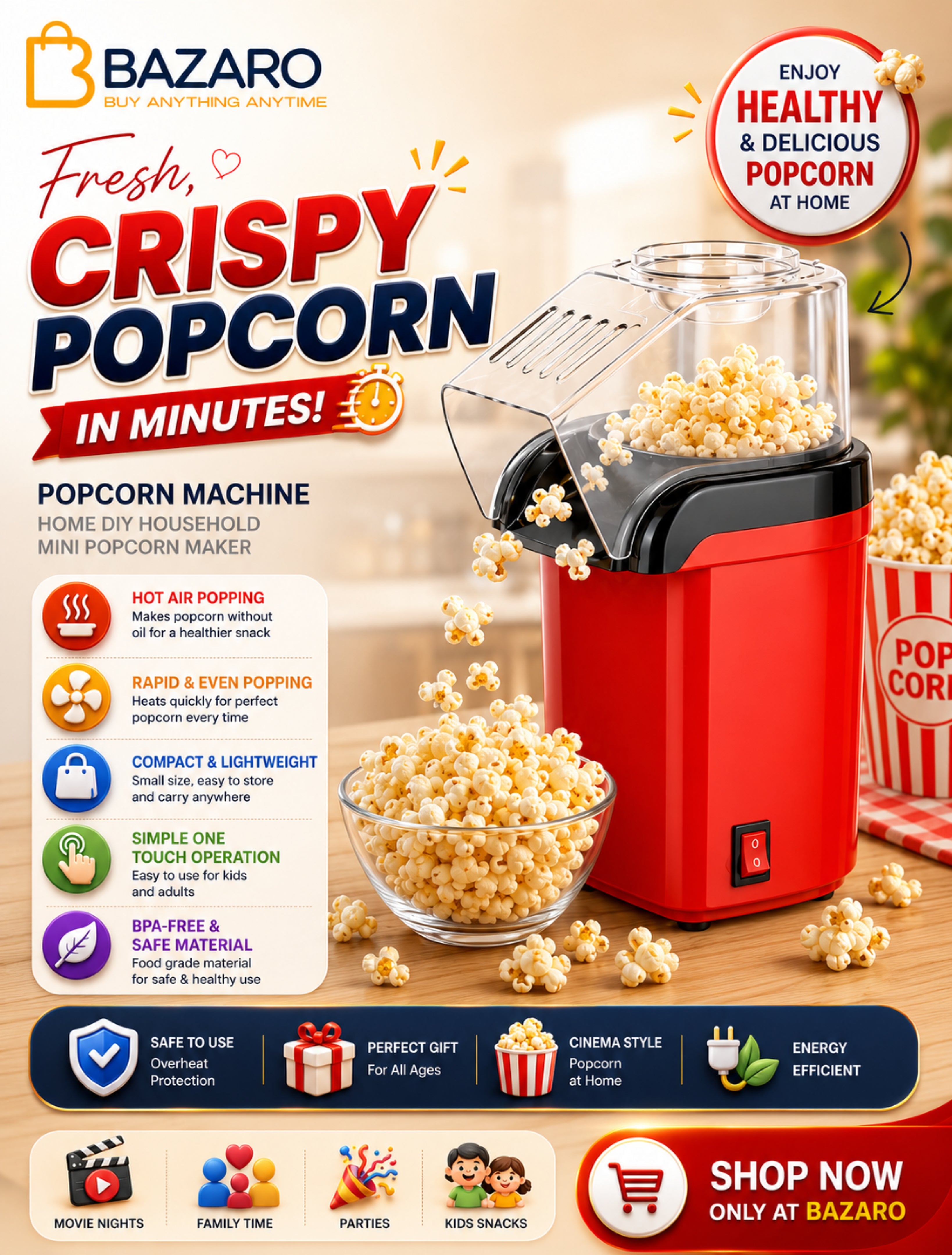 Popcorn Machine Home DIY Household Children Electric Mini Popcorn Maker