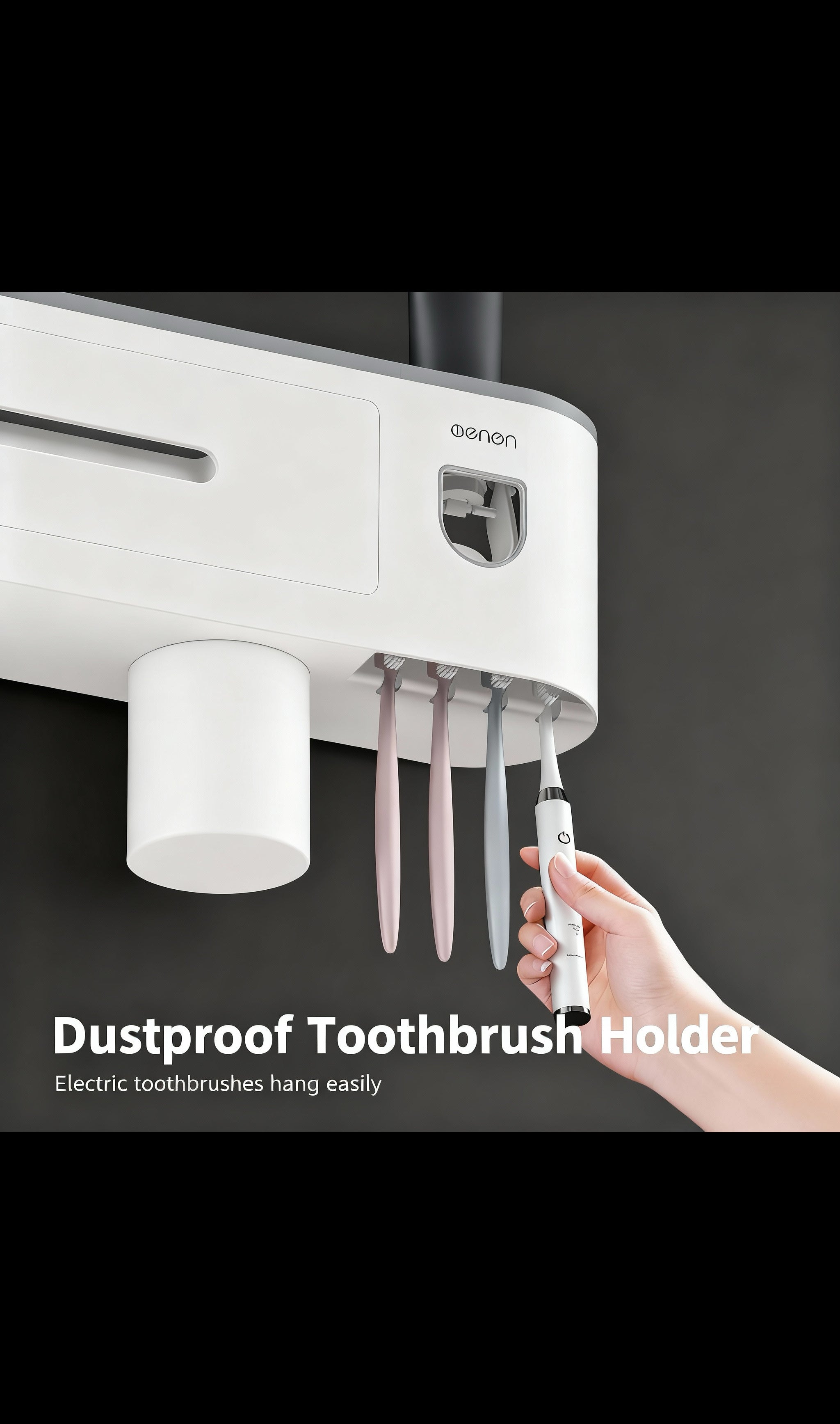 Wall Mount Toothbrush Holder,Double Auto Toothpaste Dispensers, with 3 Magnetic Cups 6 Brush Slots, Large Storage Tray and Cosmetic Drawer Organizer Toothbrush Holder for Bathroom