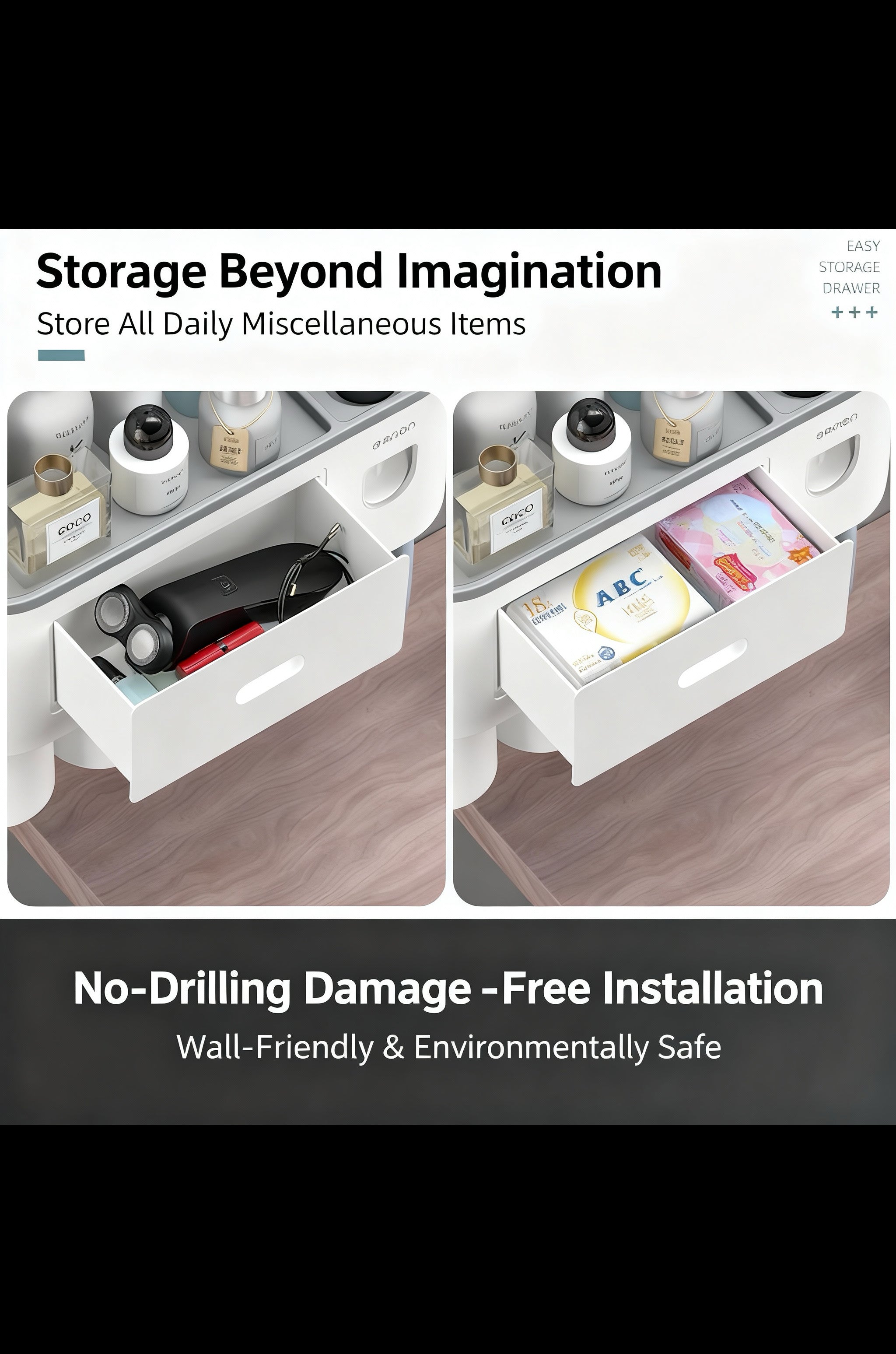 Wall Mount Toothbrush Holder,Double Auto Toothpaste Dispensers, with 3 Magnetic Cups 6 Brush Slots, Large Storage Tray and Cosmetic Drawer Organizer Toothbrush Holder for Bathroom