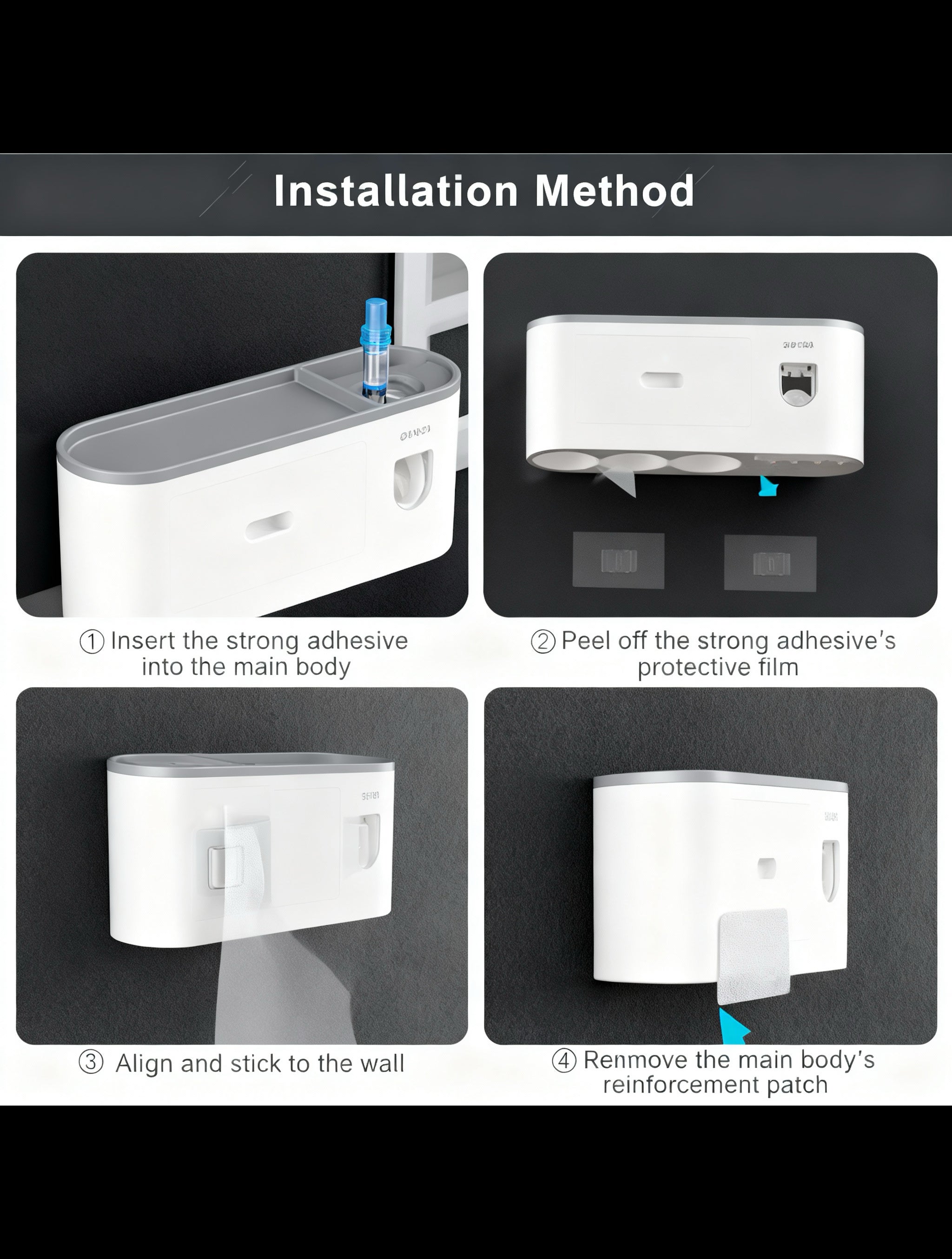Wall Mount Toothbrush Holder,Double Auto Toothpaste Dispensers, with 3 Magnetic Cups 6 Brush Slots, Large Storage Tray and Cosmetic Drawer Organizer Toothbrush Holder for Bathroom