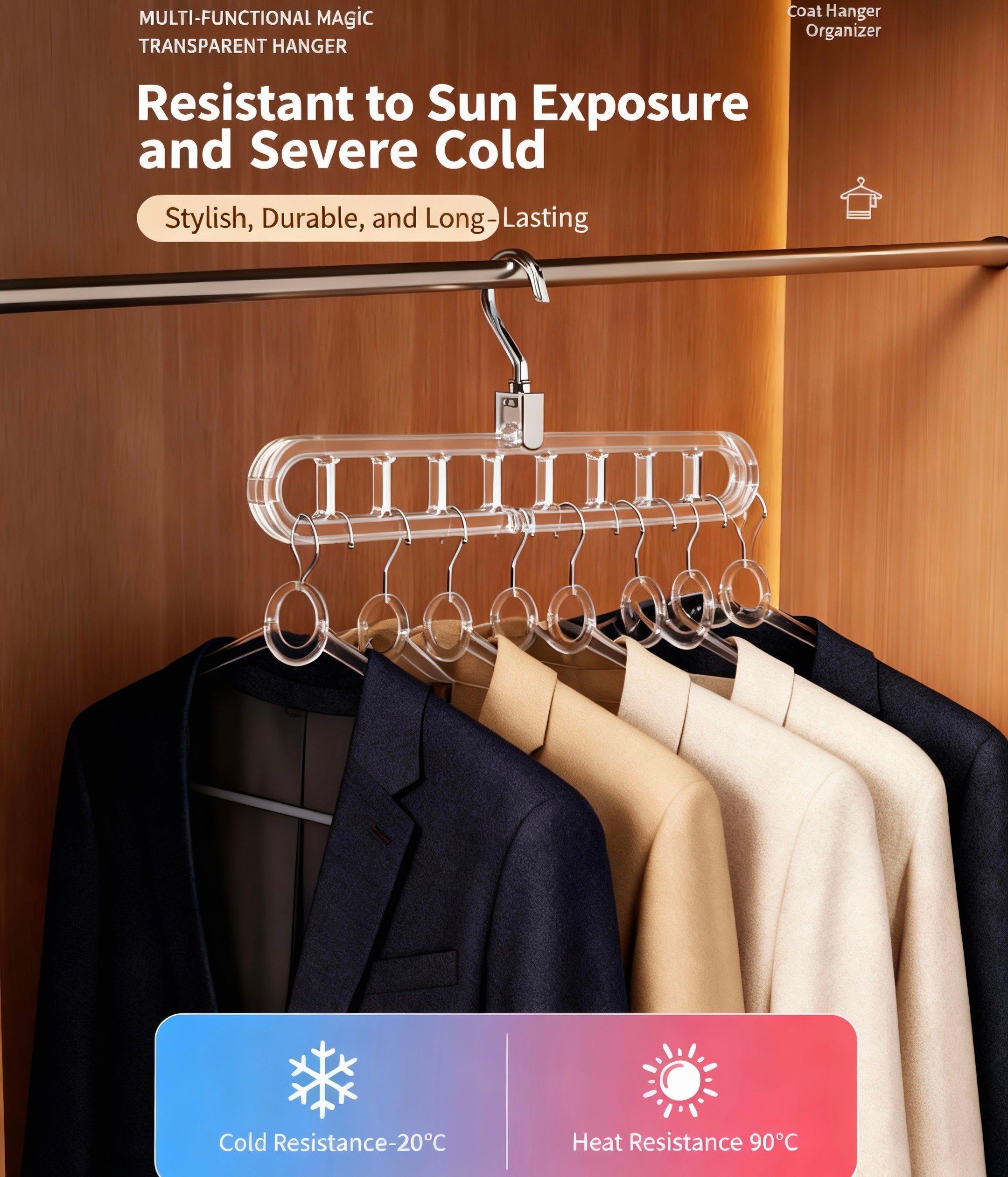 Magic Hangers with 9 Hanging Slot Options Space Saver with Strong Arcylic (Set of 3,4 & 5)