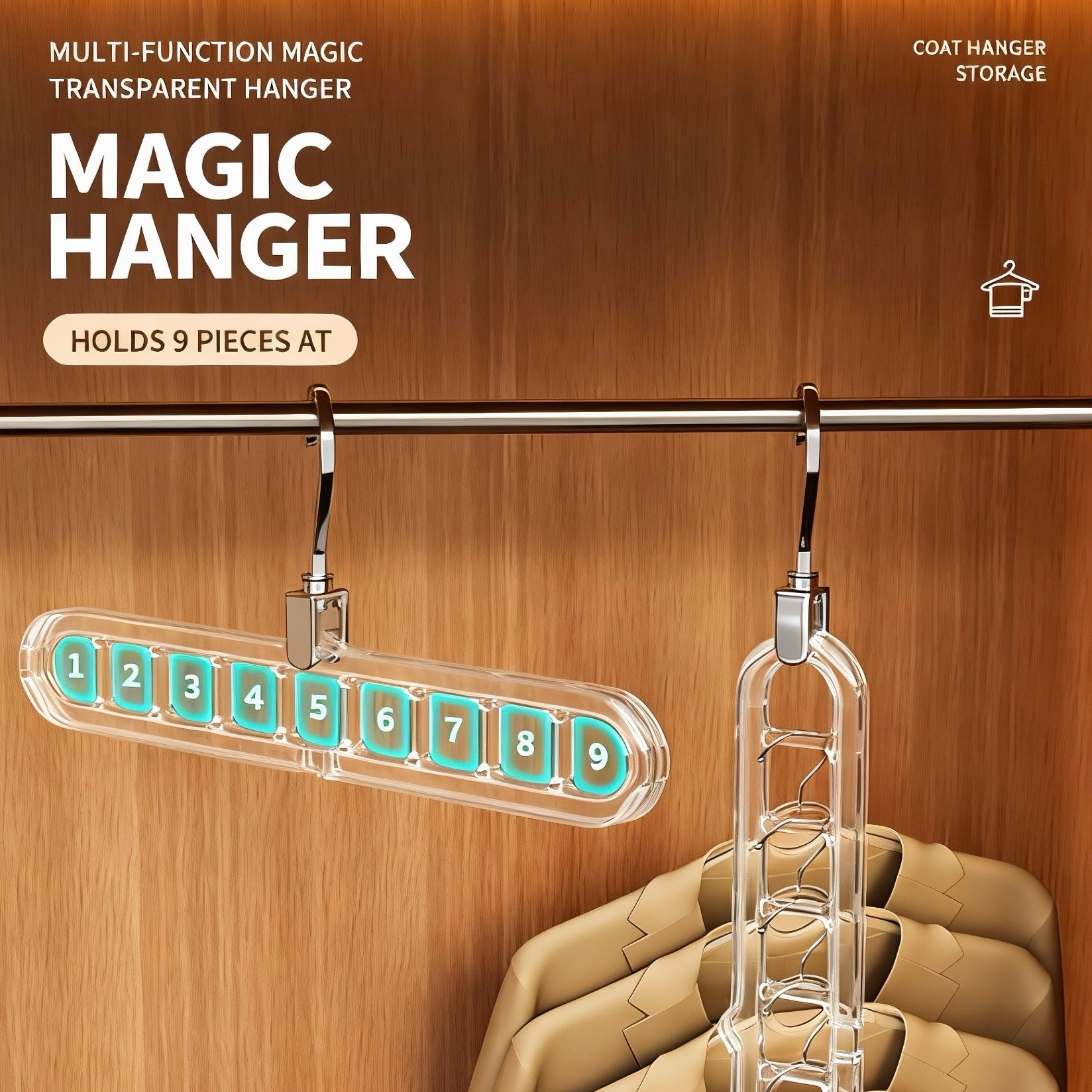 Magic Hangers with 9 Hanging Slot Options Space Saver with Strong Arcylic (Set of 3,4 & 5)