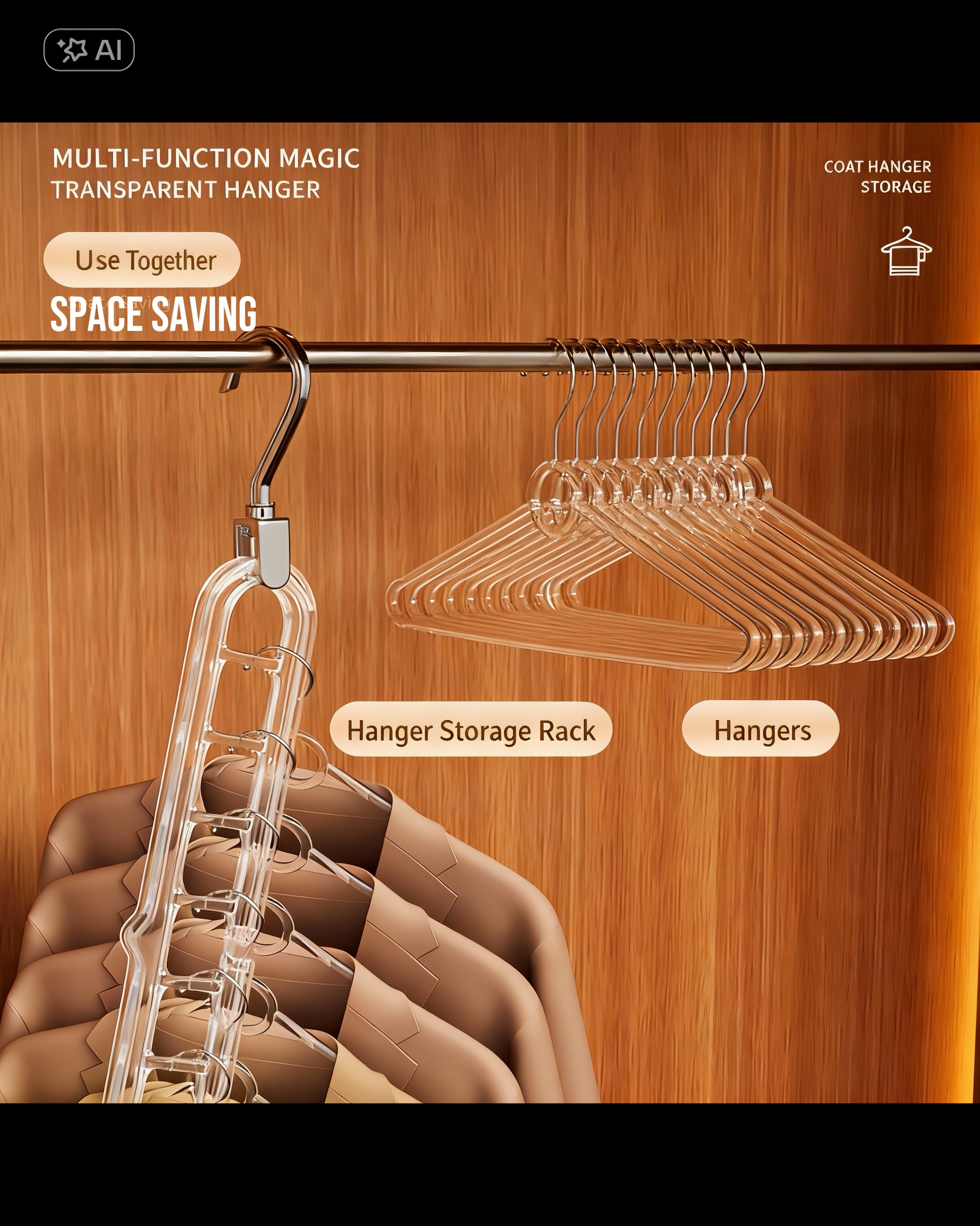 Magic Hangers with 9 Hanging Slot Options Space Saver with Strong Arcylic (Set of 3,4 & 5)