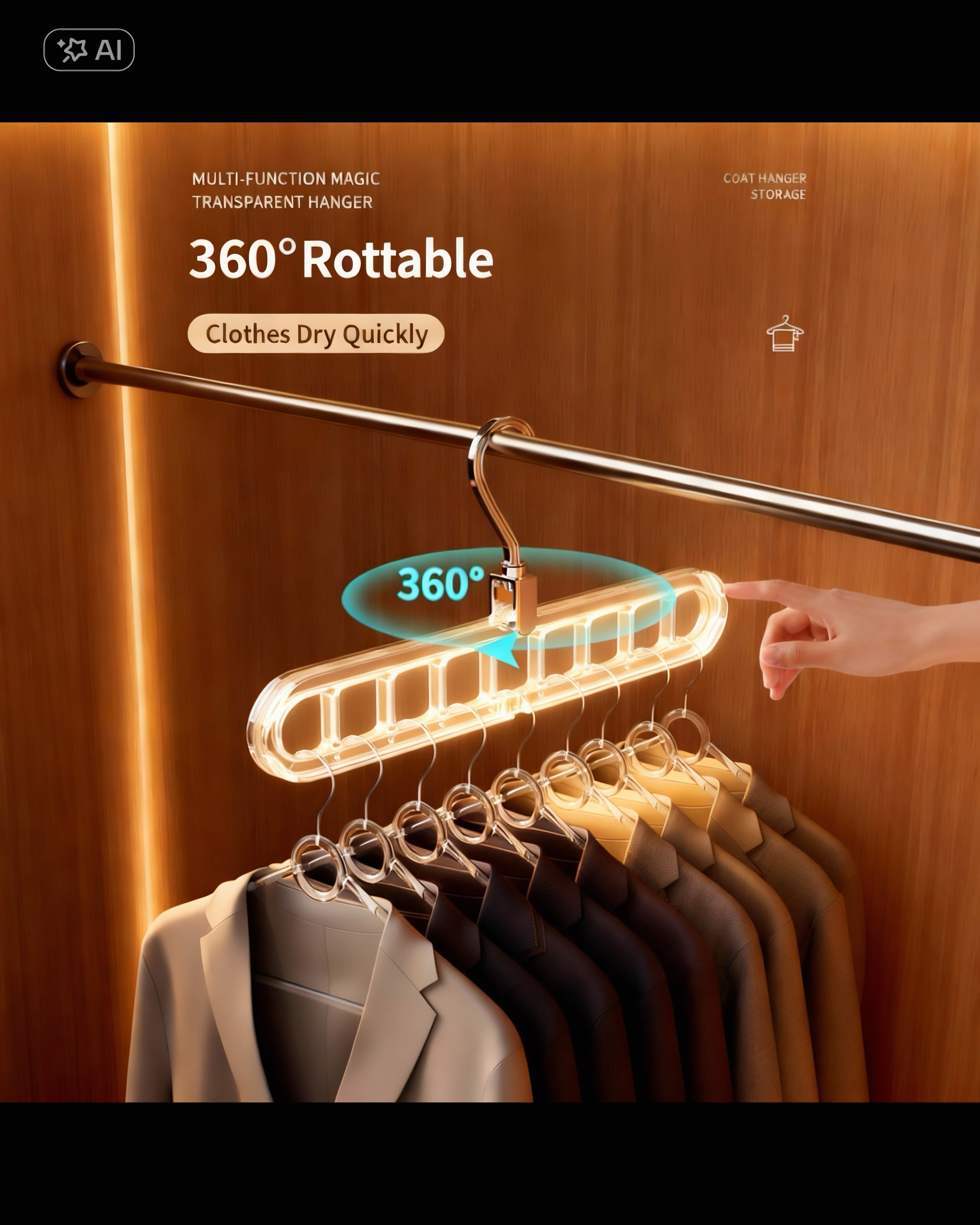 Magic Hangers with 9 Hanging Slot Options Space Saver with Strong Arcylic (Set of 3,4 & 5)