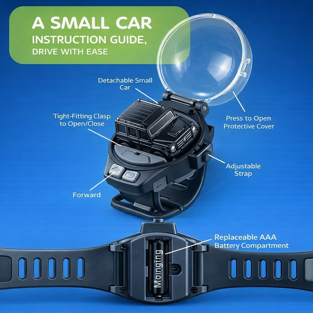 Remote Control Car Bracelet Watch Toys with LED Light,2.4 GHz Mini Racing Cars Wrist Toy for Kids,RC Small Car Interactive Outdoor Game Easter Halloween Birthday Gifts,Green