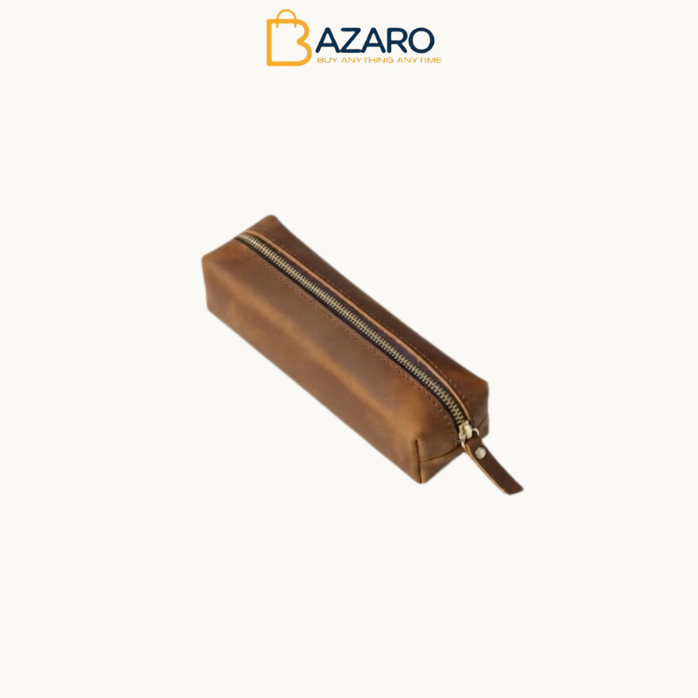 Vintage Leather Pencil Bag Simple Stationery Hoder Pen Case Storage Bag