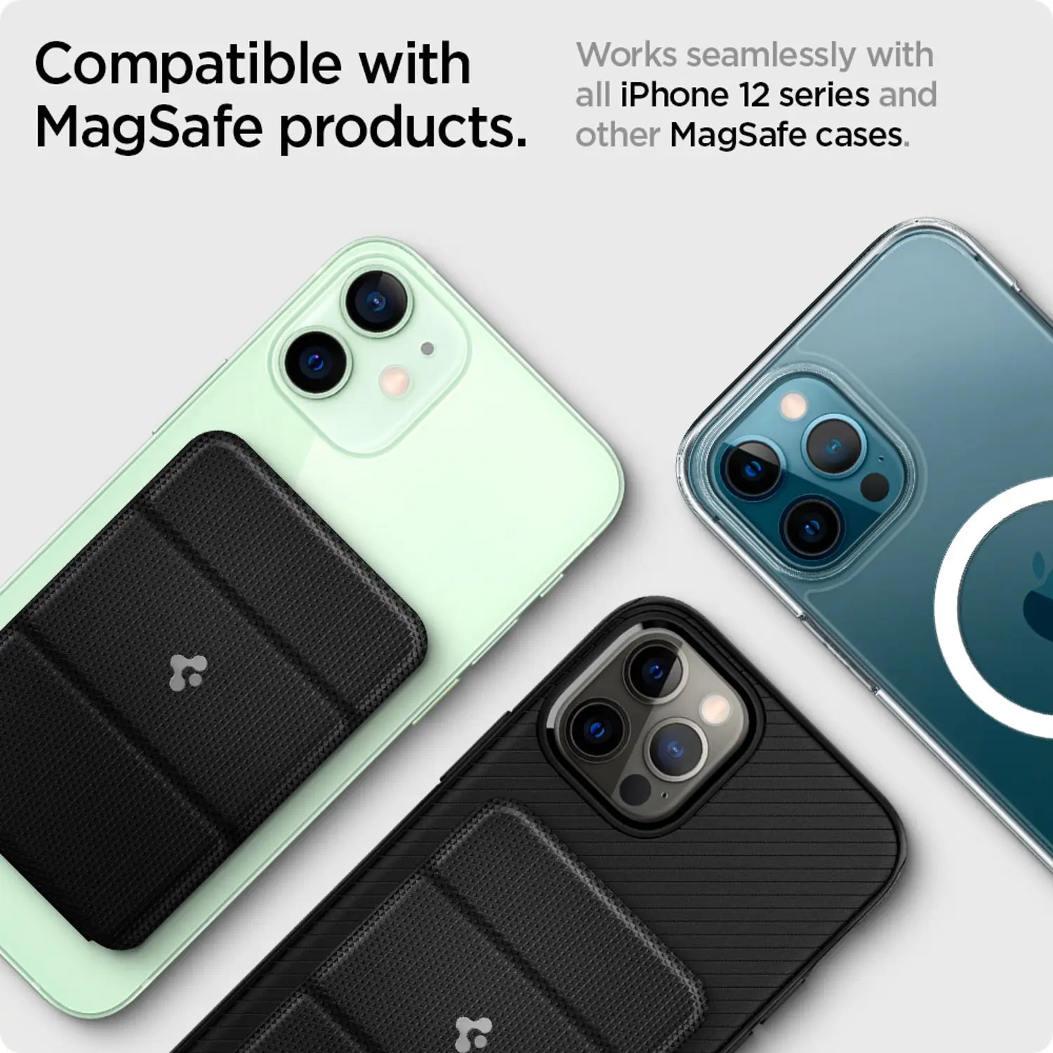 Spigen Smart Fold (MagFit) Magnetic Wallet Card Holder with Kickstand compatible with MagSafe case and iPhone 17 series, iPhone 16/15/14/13/12 Series - Black