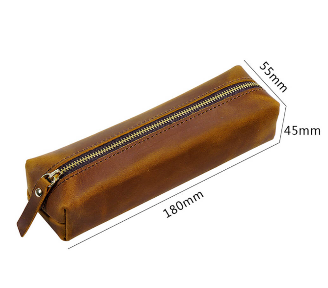 Vintage Leather Pencil Bag Simple Stationery Hoder Pen Case Storage Bag