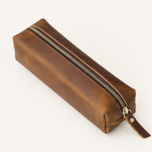 Vintage Leather Pencil Bag Simple Stationery Hoder Pen Case Storage Bag