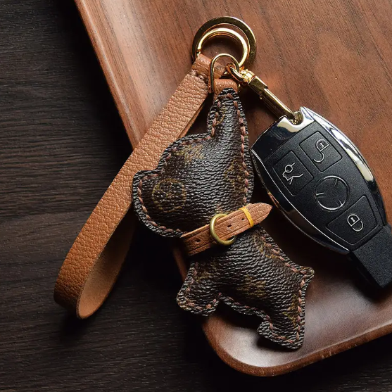 Monogram Floral French Bulldog Leather Bag Charm & Keychain