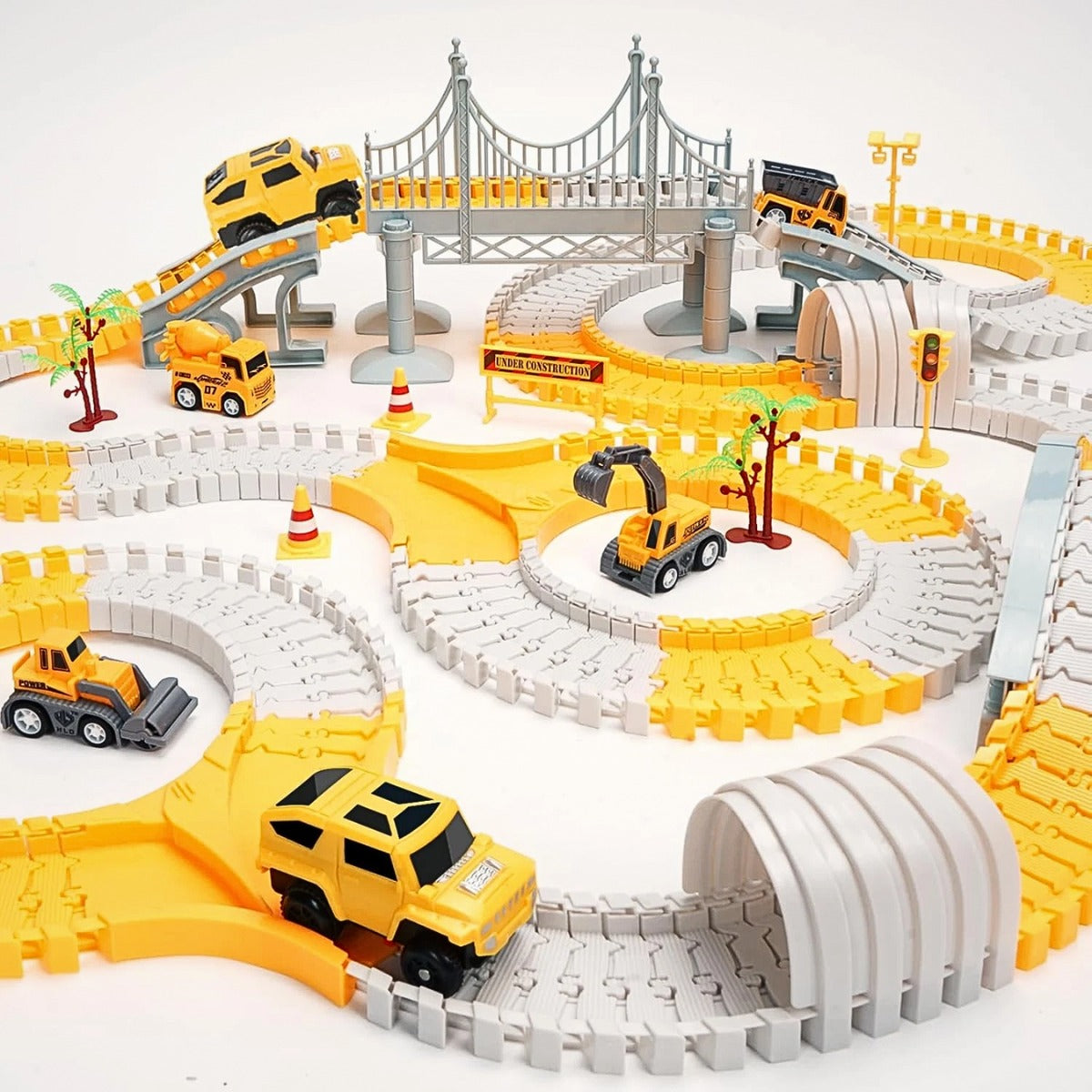 326 PCS Construction Race Tracks for Kids Toys, 2 Electric Cars, 4 Construction Cars, 1 Map & Flexible DIY Track Set, Engineering Gifts for 3 4 5 6 Year Old Boys Girls