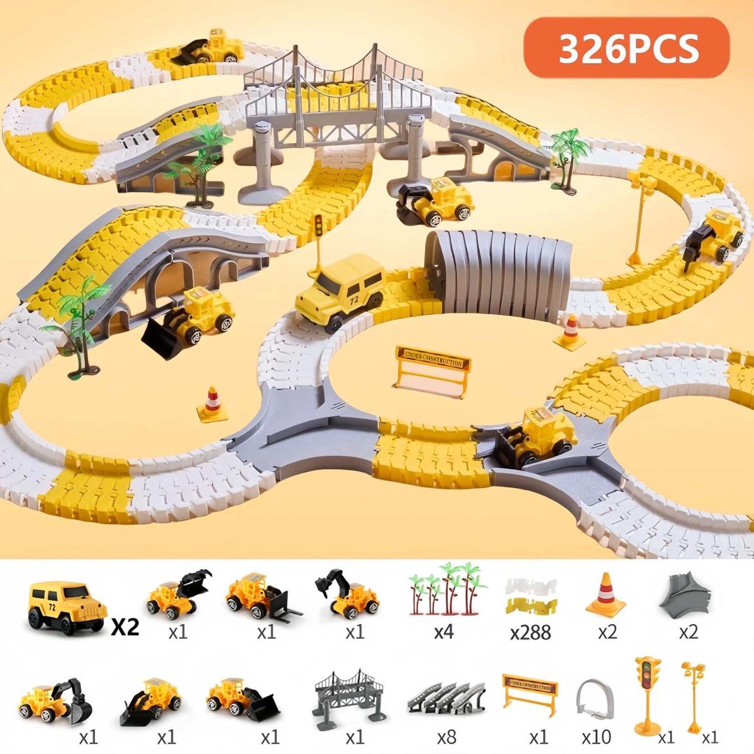 326 PCS Construction Race Tracks for Kids Toys, 2 Electric Cars, 4 Construction Cars, 1 Map & Flexible DIY Track Set, Engineering Gifts for 3 4 5 6 Year Old Boys Girls