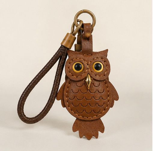 Handmade Brown Owl Leather Keychain – Cute Owl Bag Charm & Stylish Key Ring