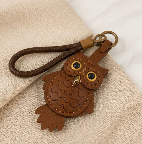 Handmade Brown Owl Leather Keychain – Cute Owl Bag Charm & Stylish Key Ring