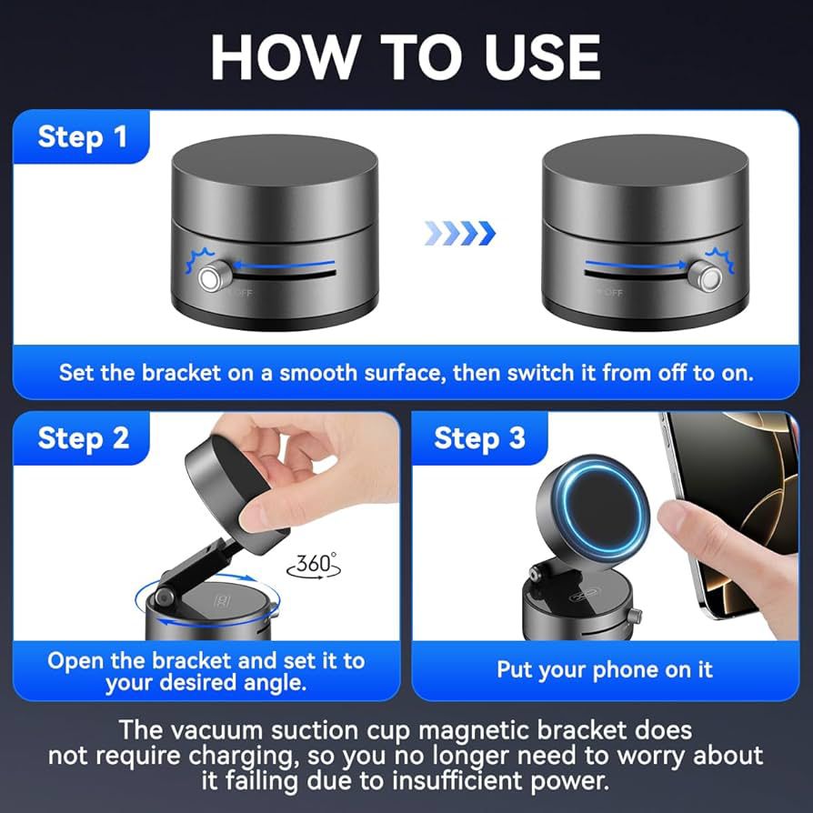 Vacuum Suction Magnetic Car Phone Holder