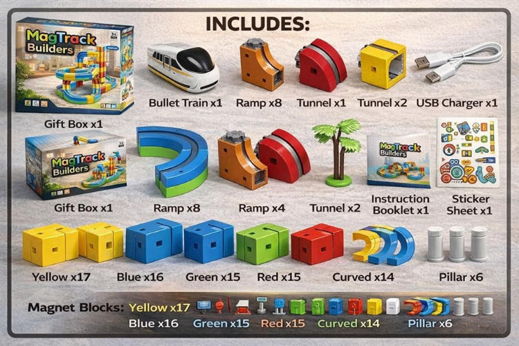 Train Track Fusion Set, Race Track with Cars, Flexible 3D Tracks Car Toys Loop 360° with Train and Traffic Signs DIY Anti-Gravity Building Track STEM Toy