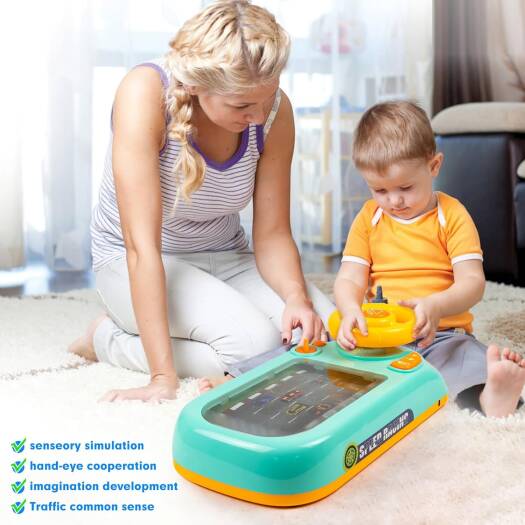 Beacron Musical Steering Wheel Toys for Boys 4-6, Toddler Simulated Driving Racing Car Game with Sound Ages 3+ Year Old, Interactive Educational Learning Race Truck for Kids Girls Xmas Birthday Gifts