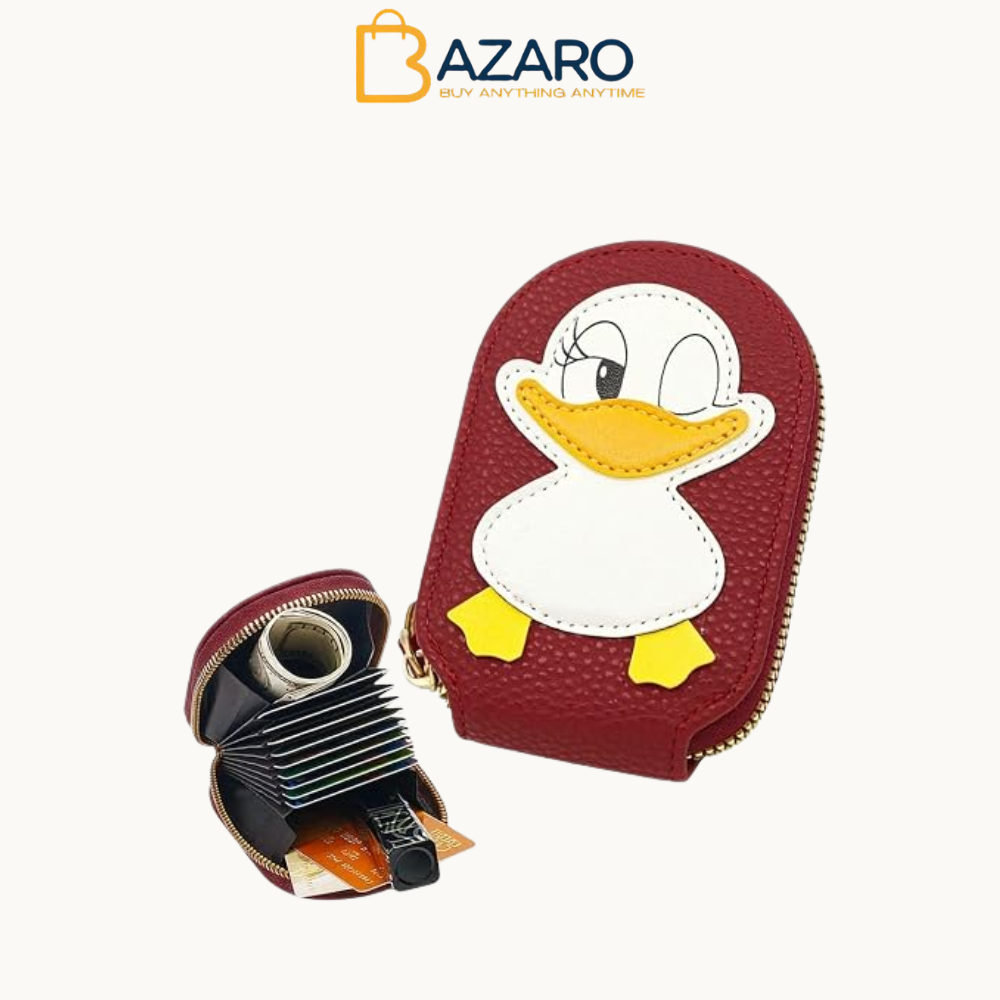 Card Holder – Cute Duck Theme Mini PU Leather Wallet for Kids & Women