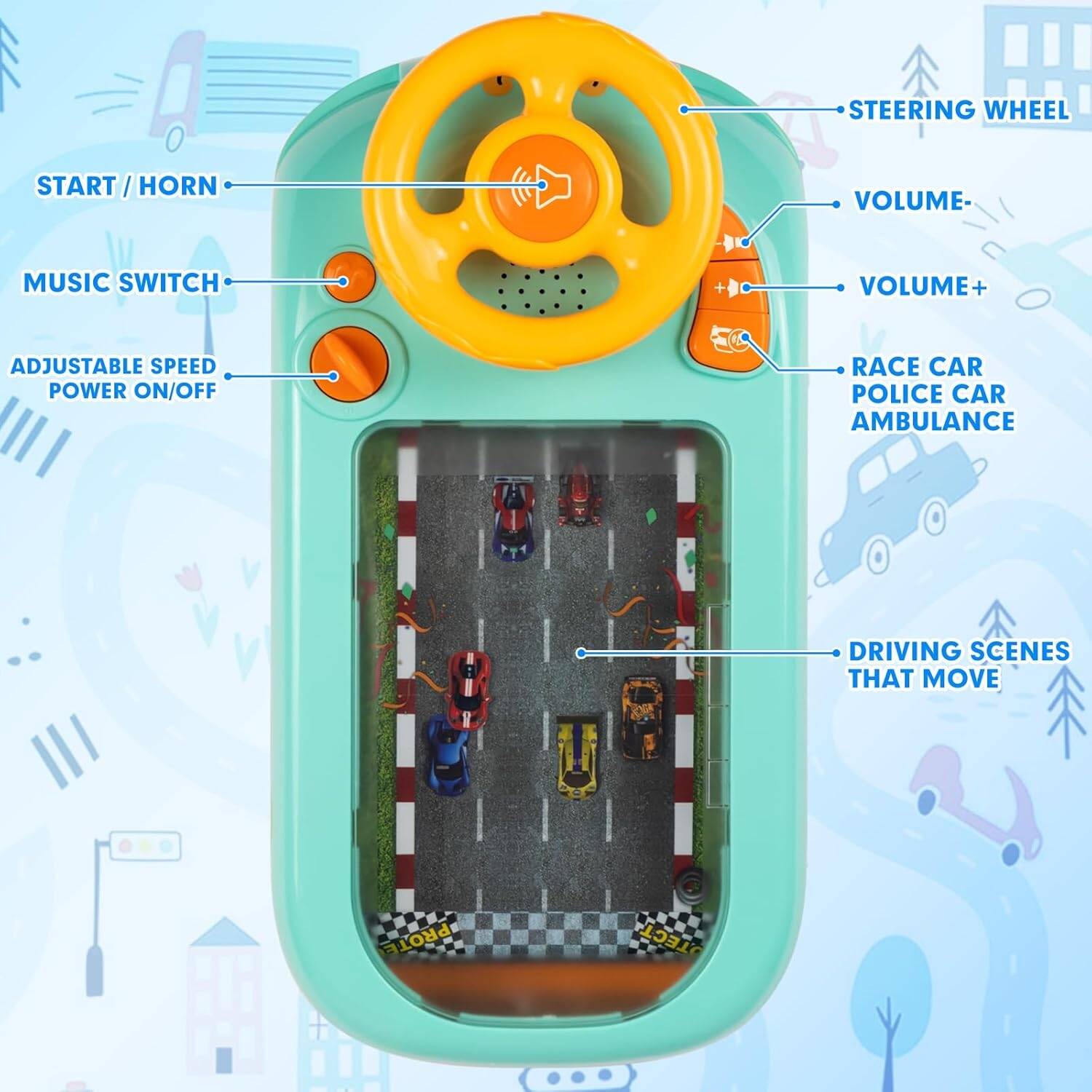 Beacron Musical Steering Wheel Toys for Boys 4-6, Toddler Simulated Driving Racing Car Game with Sound Ages 3+ Year Old, Interactive Educational Learning Race Truck for Kids Girls Xmas Birthday Gifts