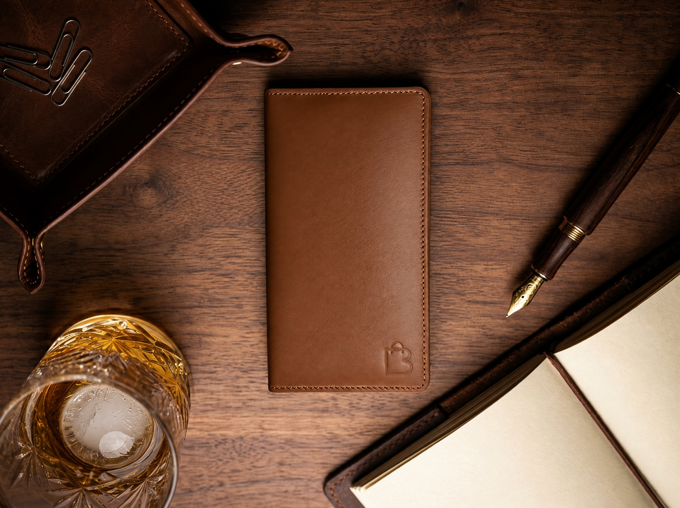 Full Moon Handcrafted Original Leather Long Wallet with Mobile Pouch Inside & 12 Card Slots | Bazaro.ae