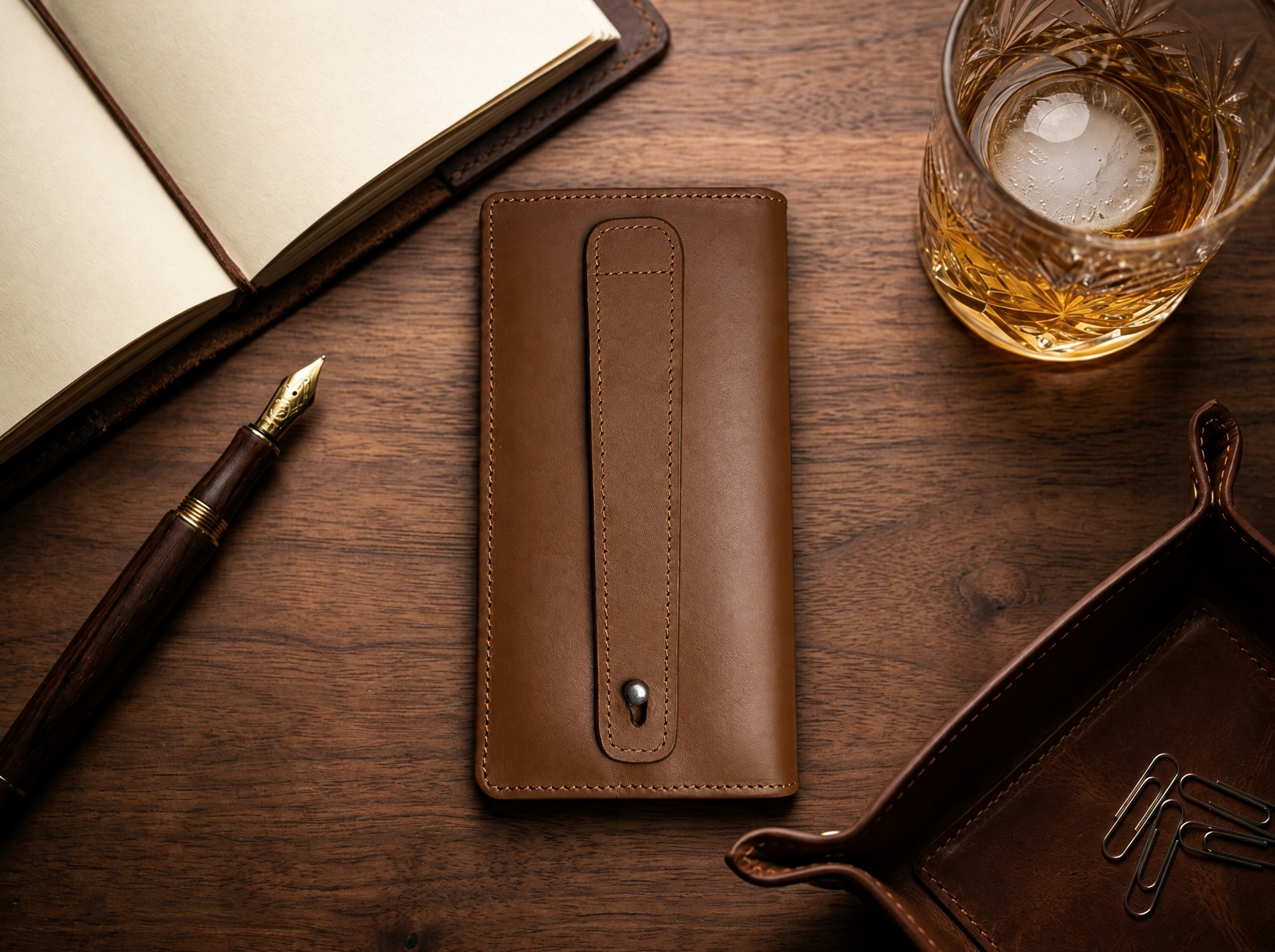 Full Moon Handcrafted Original Leather Long Wallet with Mobile Pouch Inside & 12 Card Slots | Bazaro.ae