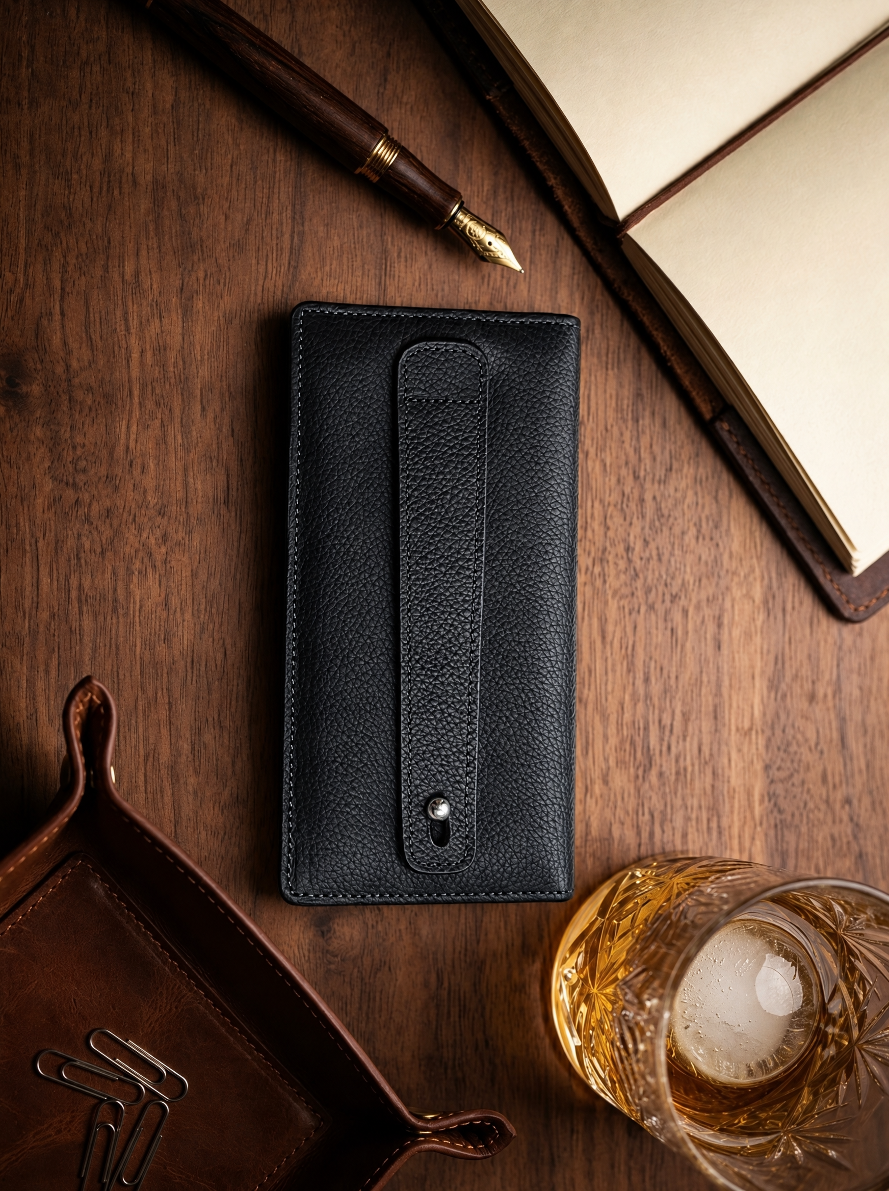 Full Moon Handcrafted Original Leather Long Wallet with Mobile Pouch Inside & 12 Card Slots | Bazaro.ae