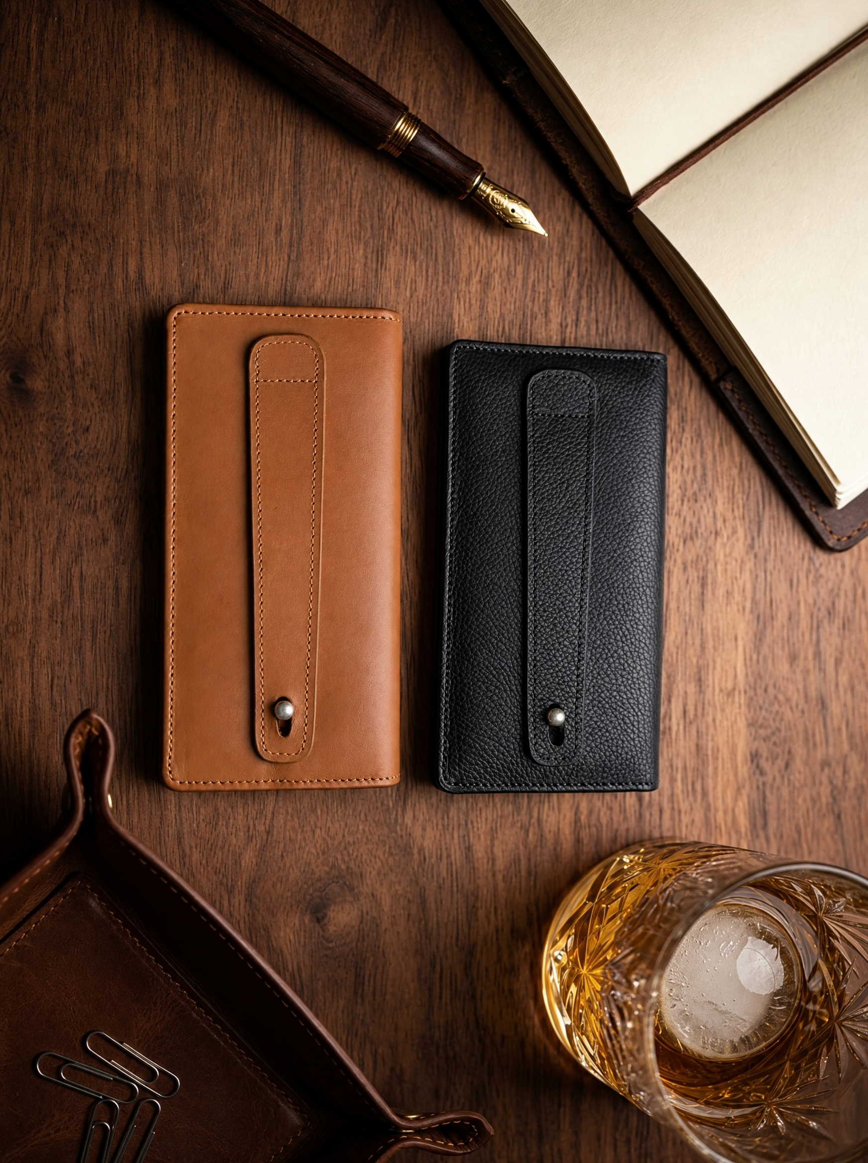 Full Moon Handcrafted Original Leather Long Wallet with Mobile Pouch Inside & 12 Card Slots | Bazaro.ae