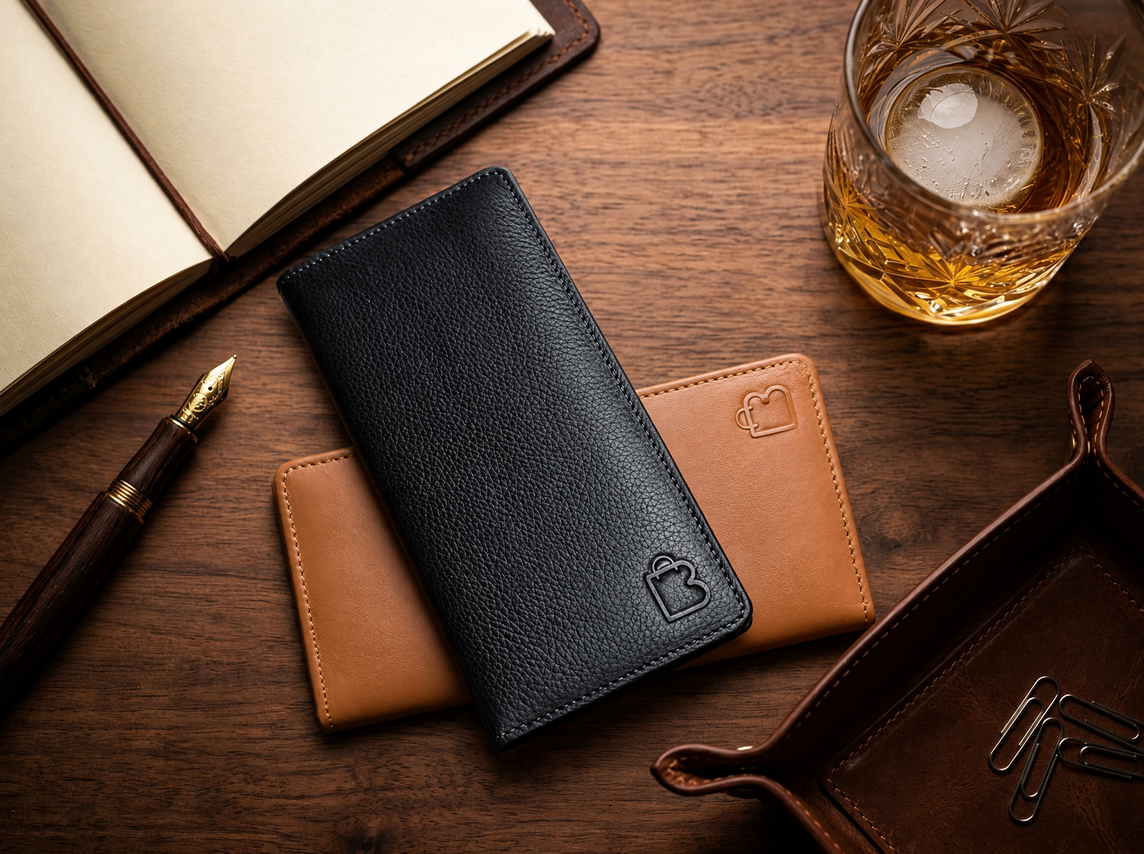 Full Moon Handcrafted Original Leather Long Wallet with Mobile Pouch Inside & 12 Card Slots | Bazaro.ae