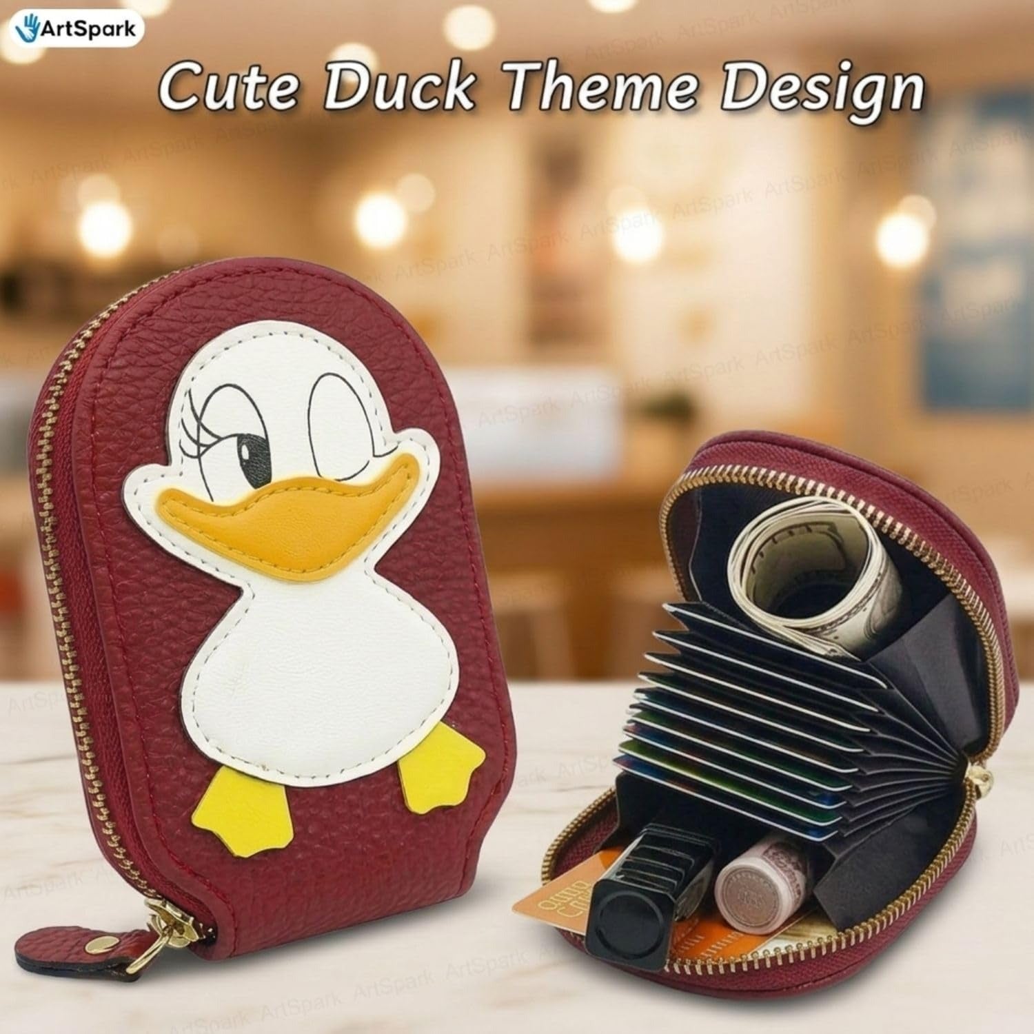 Card Holder – Cute Duck Theme Mini PU Leather Wallet for Kids & Women