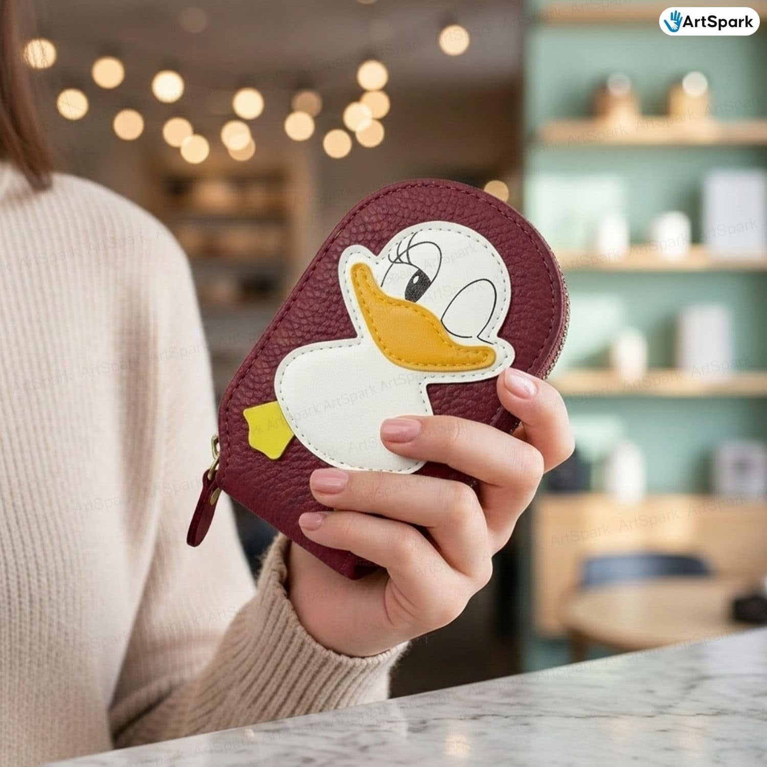 Card Holder – Cute Duck Theme Mini PU Leather Wallet for Kids & Women
