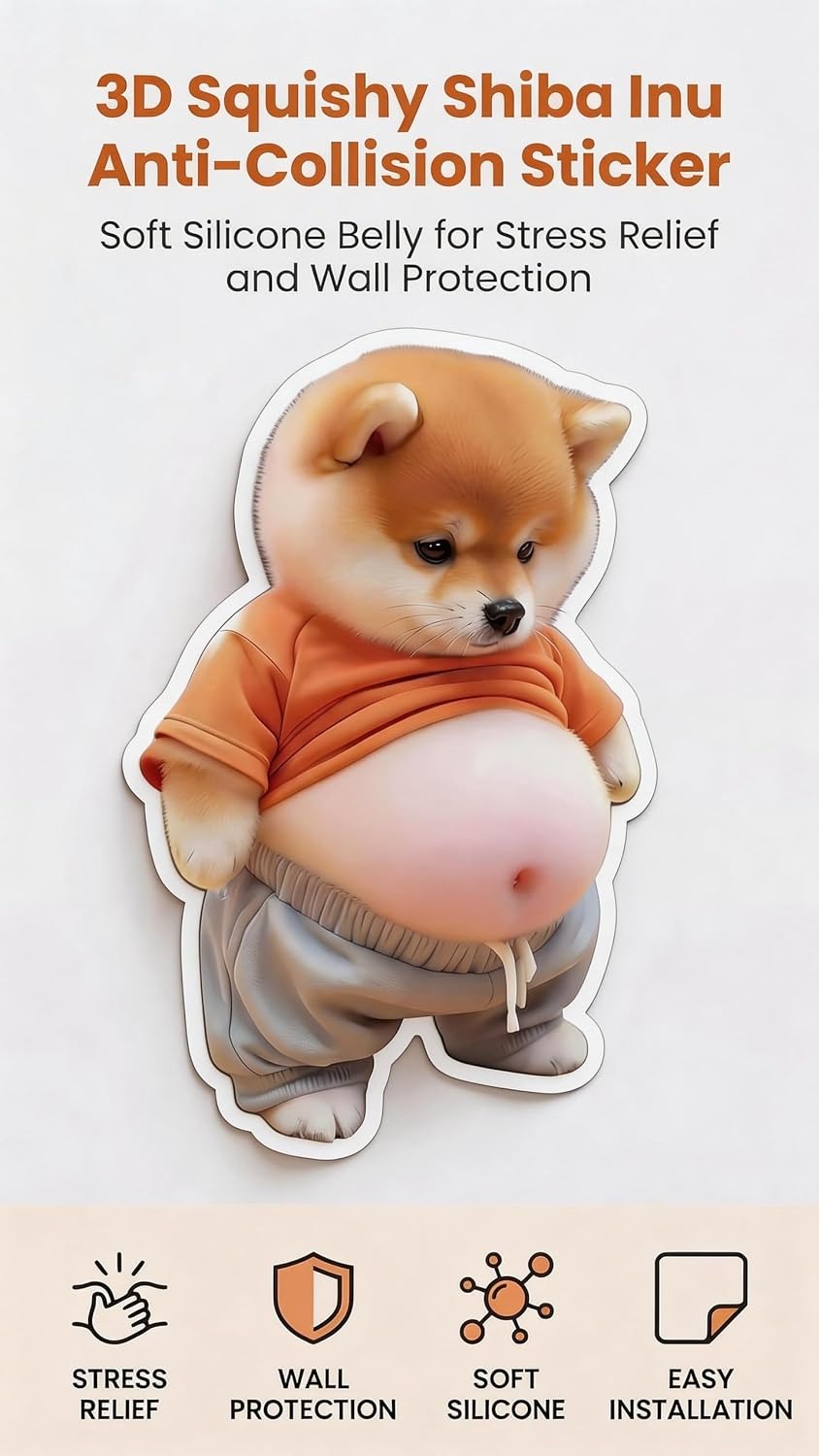 3D Shiba Inu Dog Belly Sticker,Door Stopper Wall Protector