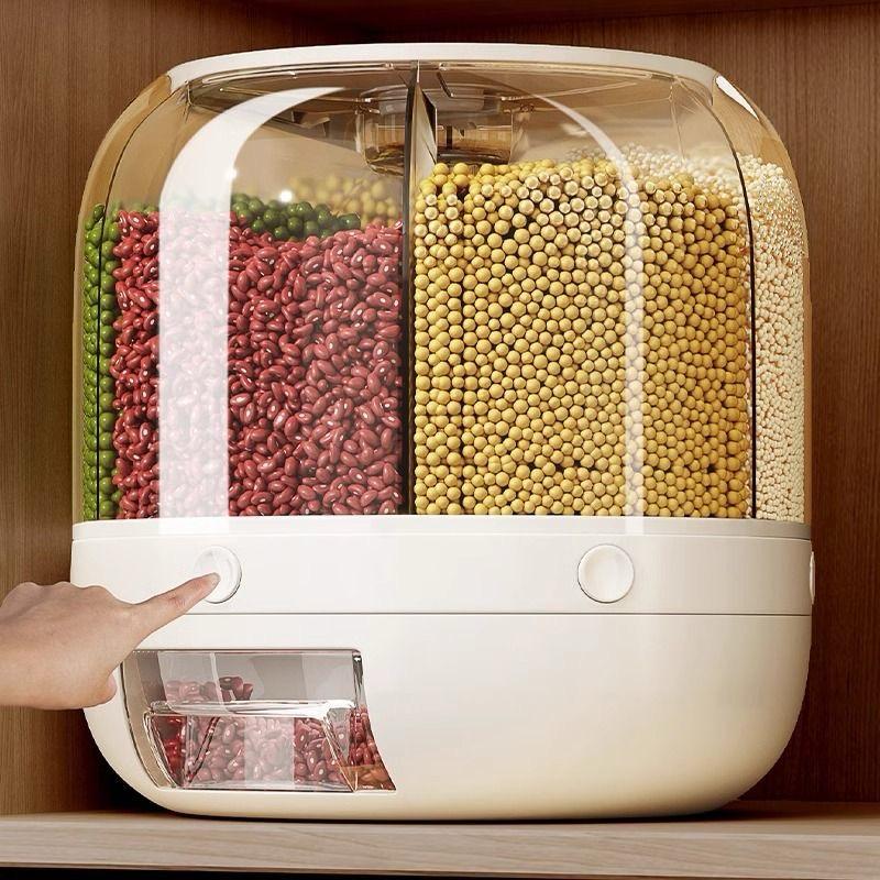 Portion Rice Storage 6 Grid Food Storage Dispenser Rice & Grain Storage Container 360 ...