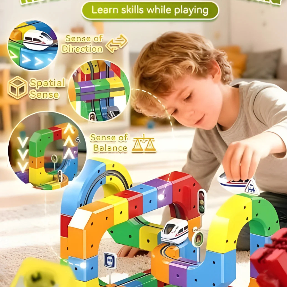 Train Track Fusion Set, Race Track with Cars, Flexible 3D Tracks Car Toys Loop 360°